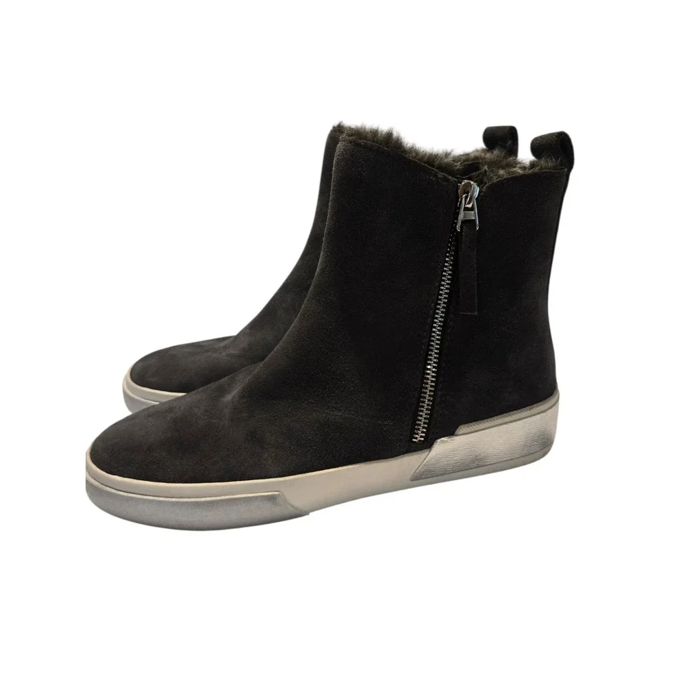 Dolce Vita Zucca Fur Lined High Top Dark Charcoal Boots Grey Silver Accent